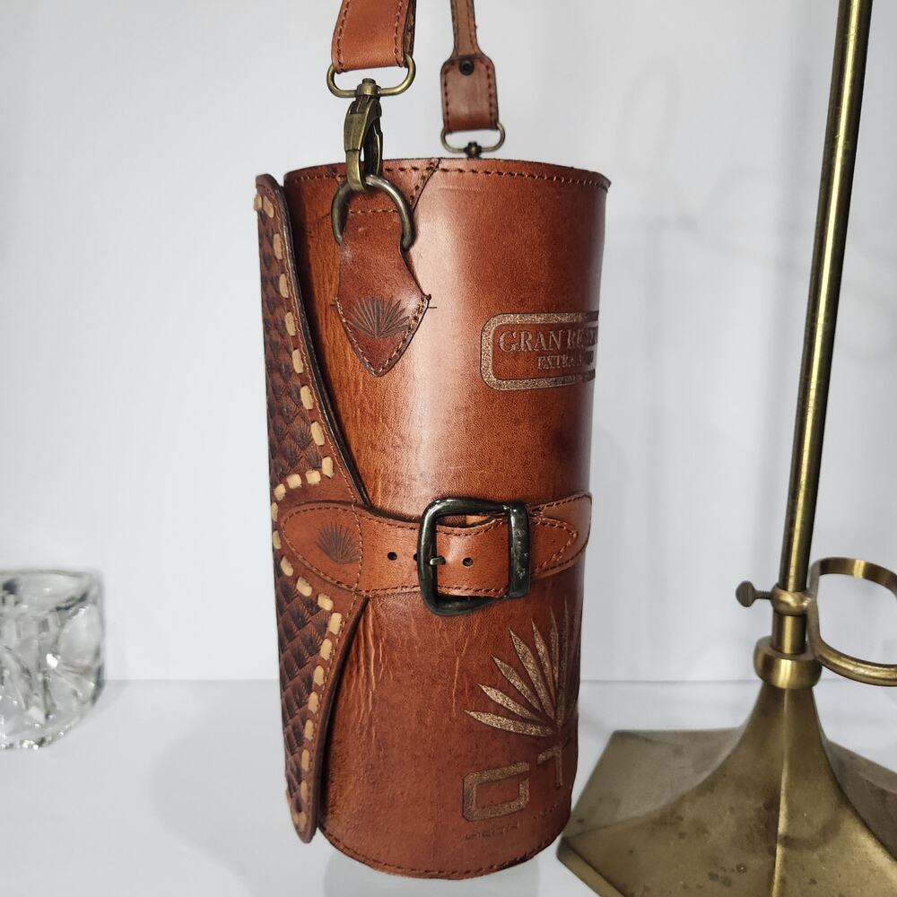 Gran Tequila Original GTO Bottle Case Hand Tooled Leather Carrier Bag